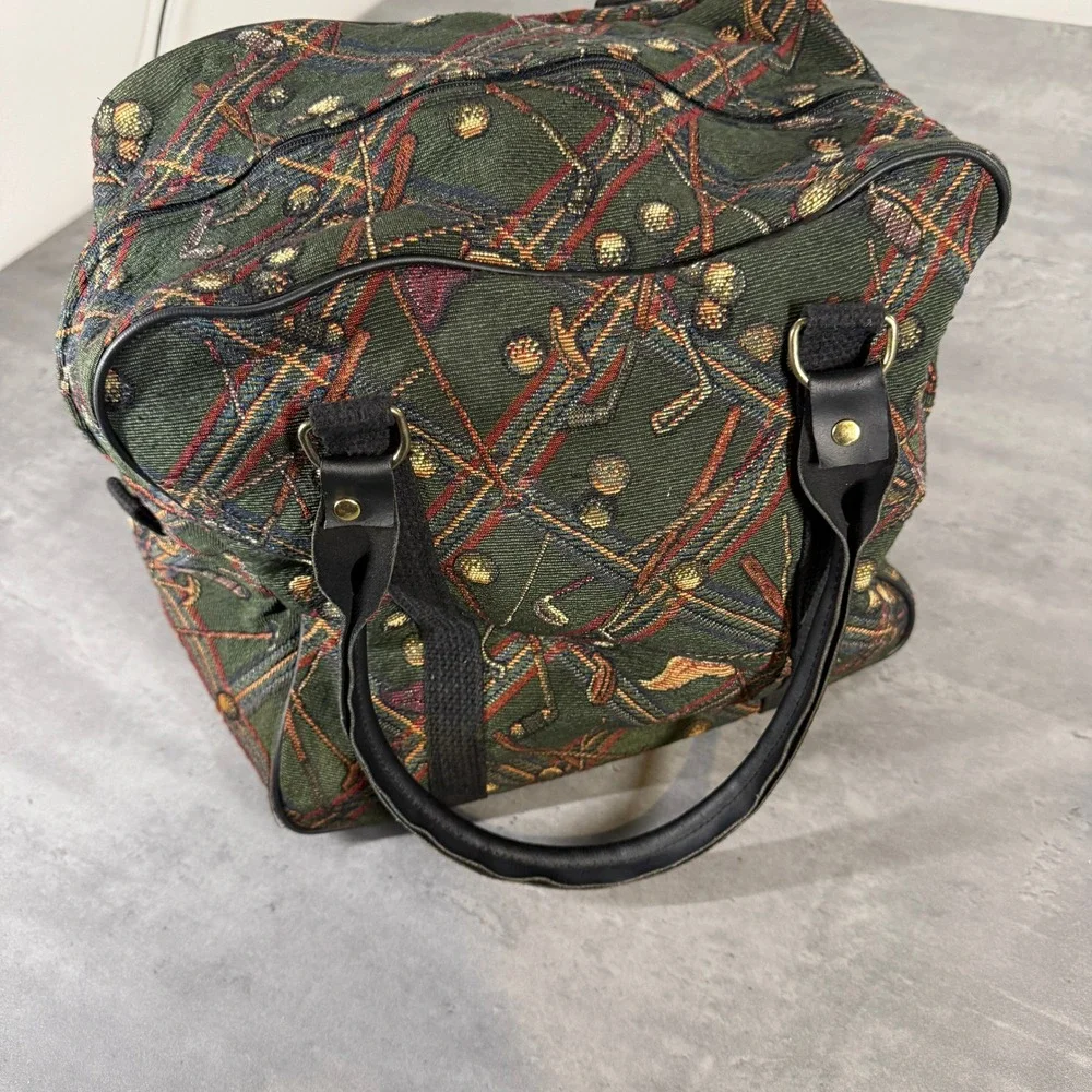 Vintage Golf Duffel Bag Men Large‎ Green Tapestry Bowling Weekend Travel Carryon